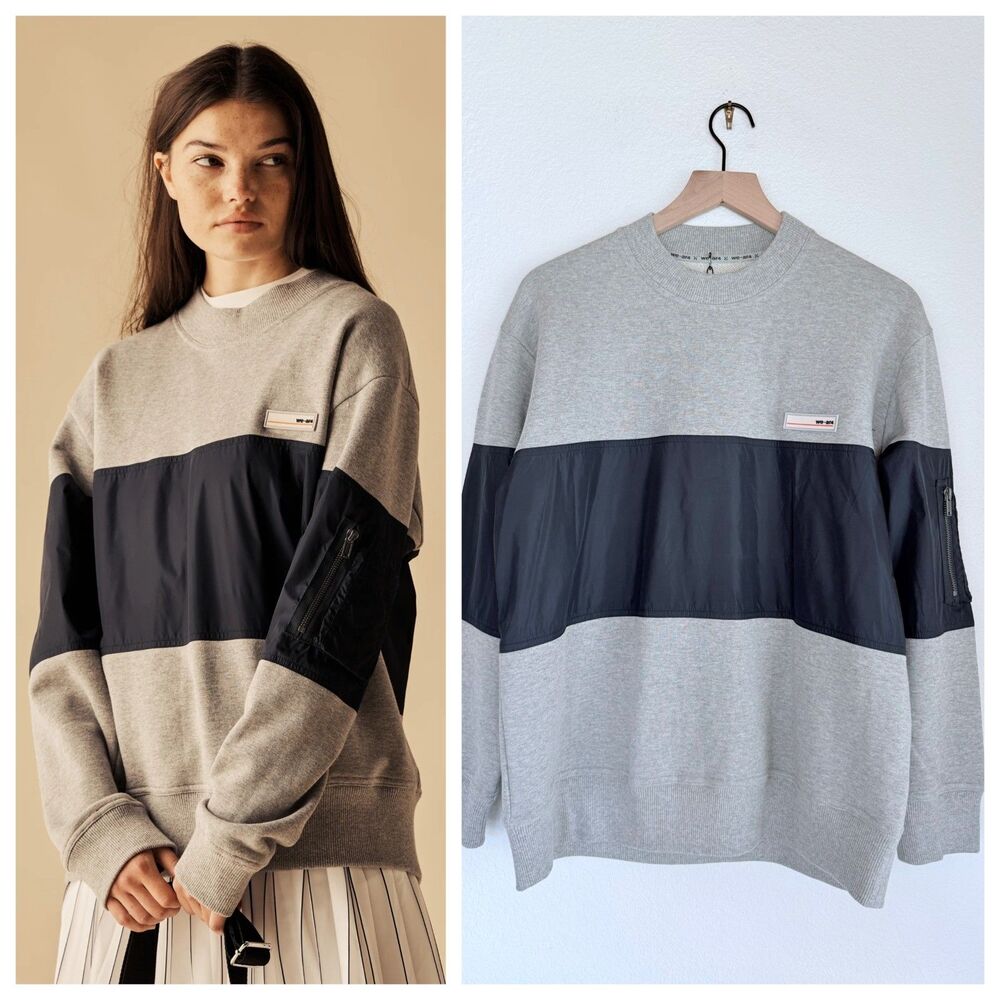 NEW we-ar4 Women's Oversized The Mixed Up Crew Neck Sweatshirt in Gray & Navy XS